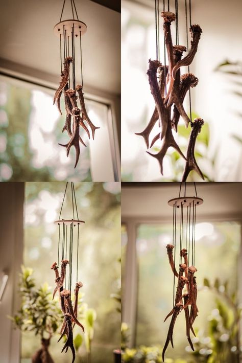 Deer Antler Crafts Diy, Deer Antler Decor Ideas, Antler Crafts Diy, Diy Antler Projects, Deer Antlers Diy, Deer Antler Dream Catcher, Handmade Wind Chimes, Diy Antlers, Deer Head Decor