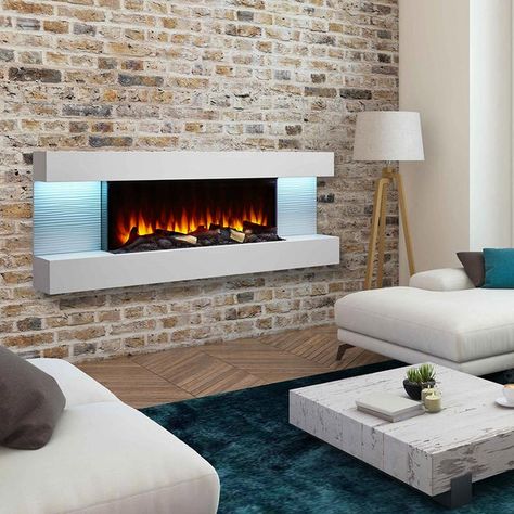 Shop our selection of electric fireplaces and inserts. Terrific value and styling with realistic flame effects. Available in different types and styles to suit your needs. Electric Fireplace Wall Mount, Fireplace Wall Mount, Fireplace Stand, White Electric Fireplace, White Mantel, Timber Logs, Electric Fireplace Wall, Wall Mount Fireplace, Floating Mantel