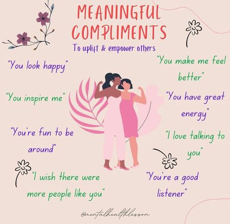 Mental Health Lesson on Instagram: “Happy Sunday! Never underestimate the power of a compliment, it can make someone’s day. What’s the best compliment you’ve ever received?…” Meaningful Compliments, Improv Tips, What Makes Me Happy, Mental Health Therapy, Mixed Feelings Quotes, Health Lessons, Good Listener, Love And Kindness, Feel Good Quotes