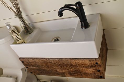 build a wood floating vanity to fit an IKEA sink - Girl Meets Carpenter featured on @Remodelaholic Ikea Sink, Ikea Sinks, Ikea Vanity, Small Bathroom Sinks, Ikea Bathroom, Attic Bathroom, Small Sink, Small Vanity, Small Remodel