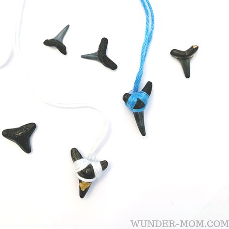 DIY shark tooth pendant Shark Tooth Necklace Diy, Easy Crafts For Teens, Shark Tooth Pendant, Science Camp, Tooth Pendant, Family Beach Trip, Shark Tooth Necklace, Coastal Carolina, Easy Arts And Crafts