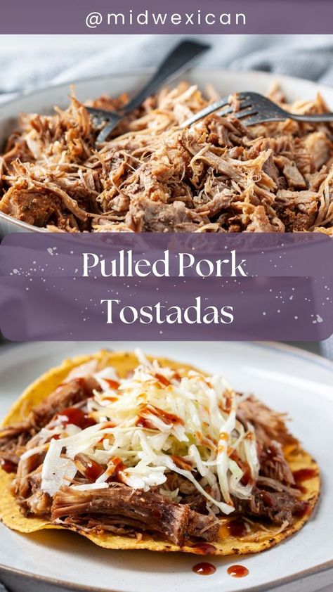 Pulled Pork Tostadas Quick Bbq Sauce, Pulled Pork Tostadas, Pulled Pork Coleslaw, Pork Tostadas, Pork Coleslaw, Coleslaw For Pulled Pork, Pulled Pork Sauce, Easy Pulled Pork, Tostada Recipes