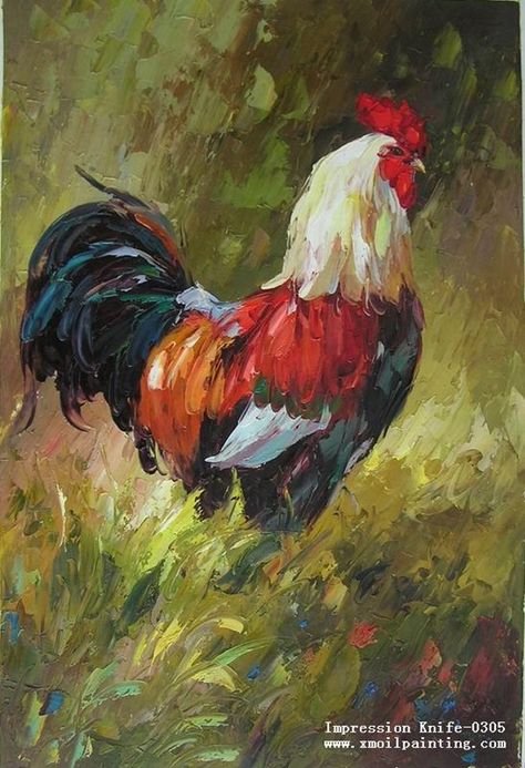 40 Outstanding Oil Painting on Animals 3 Paintings Of Animals, Rooster Painting, Animal Tails, Chicken Painting, Rooster Art, Oil Painting Tutorial, Painting Canvases, Farm Art, Chicken Art