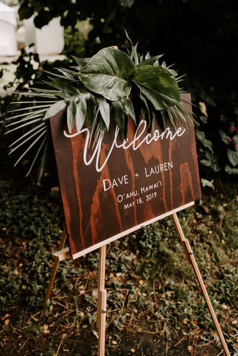 Floral Letters Wedding, Playful Love, Tropical Floral Arrangements, Lush Wedding, Luau Wedding, Wedding Signs Diy, Havana Nights, Unique Wedding Decor, Wooden Welcome Signs