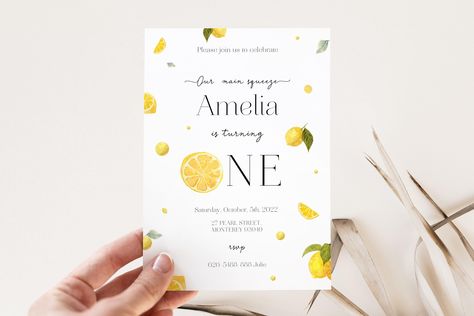 Summer First Birthday, Lemon Birthday, Birthday Evite, 1st Birthday Invite, Main Squeeze, 10th Birthday Parties, Baby Invitations, Turning One, Mac Laptop