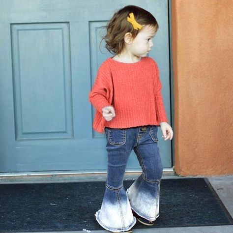 Boho Bell Bottom Jeans #cf-size-2t #cf-size-3t #cf-size-4t Toddler Bottoms, Children Outfits, Fashion Baby Girl, Fashion Baby Girl Outfits, Vintage Toddler, Clothes Making, Fashion Bottoms