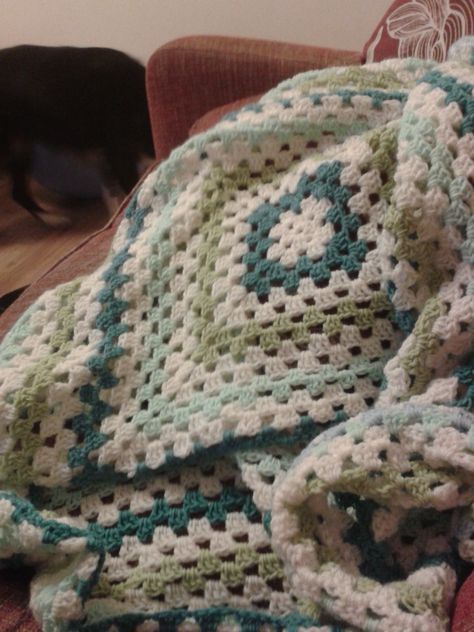 Green and blues blanket - large granny square Large Granny Square, Blankets Knit, Hippy Blanket, Granny Style, Crochet Styles, Crochet Granny Square Blanket, Crochet Inspo, Granny Square Blanket, Square Blanket