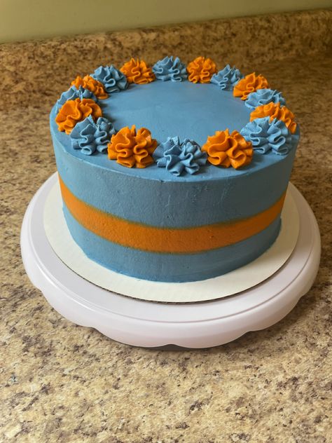 Blippi Number Cake, Blippi Buttercream Cake, Diy Blippi Cake, Blue And Orange Cake Birthday, Blippi Theme Cake, Two Tier Blippi Cake, Blippi Birthday Cake, Orange Birthday Cake, Orange Cake