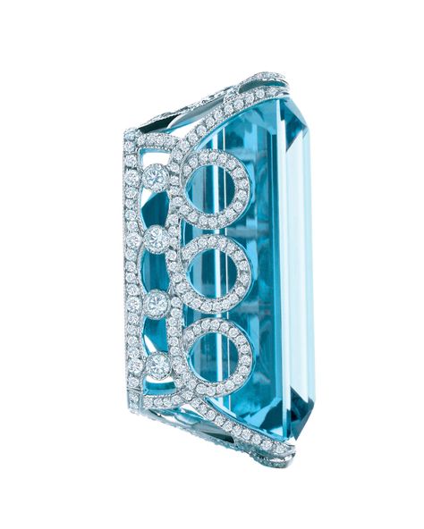 The Great Gatsby Collection by Tiffany & Co, 49.59 carat Emerald-Cut Aquamarine Baz Luhrmann, Blue Ring, Aquamarine Necklace, Tiffany Jewelry, Aquamarine Jewelry, The Great Gatsby, Blue Books, Kinds Of Shoes, Tiffany And Co