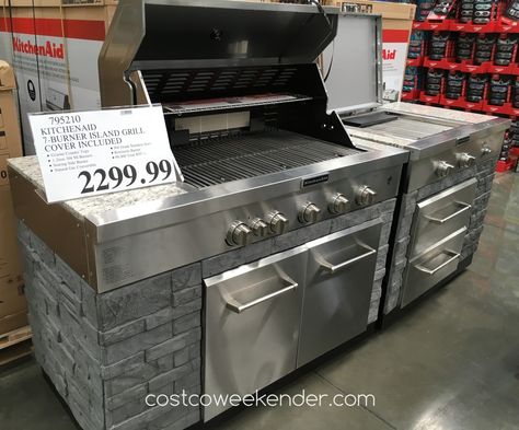 KitchenAid Seven Burner Outdoor Island Gas Grill (model 860-0003) with Rotisserie Burner Item 795210 at Costco Costco Outdoor Kitchen, Outdoor Grill Island, Outdoor Kitchen Kits, Kitchen Island Dimensions, Outdoor Kitchen Sink, Deck Addition, Kitchen Built In, Modular Outdoor Kitchens, Outdoor Island