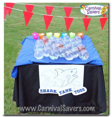 Shark Games For Kids, Carnival Game Ideas, Sharknado Party, Shark Week Party, Animal Adventures, Shark Games, Shark Themed Party, La Night, Shark Themed Birthday Party