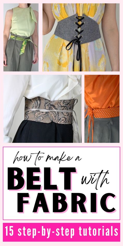 Check out these 15 DIY fabric belt ideas and tutorials that use scraps and remnants to create useful accessories with leftover fabric. This includes DIY corset belt tutorials (with free sewing pattern) and elastic belt ideas for adjustable fabric scrap ideas | how to make a belt with fabric | fabric scraps ideas Fabric Belts Diy Ideas, Fabric Belt Diy, Diy Waist Belt, Diy Corset Belt, Fabric Scraps Ideas, Sewing Projects Beginner, Make A Belt, Fabric Scrap Projects, Lord Of The Rings Party