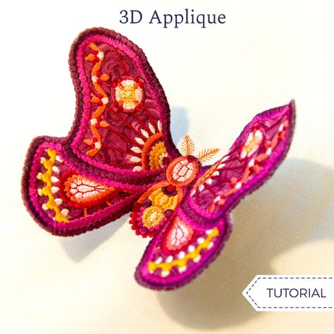 Machine Embroidery Dimensional Butterfly Free Pattern 3d Machine Embroidery, 3d Machine, 3d Applique, Embroidery 3d, Applique Tutorial, Urban Threads, Machine Pattern, Machine Embroidery Projects, Learn Embroidery