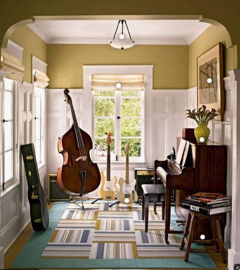 Music Parlor Room, Interior Design Music Room, Piano In A Room, Aesthetic Piano Room, Piano Room Aesthetic, Music Room Aesthetic, Piano Room Design, Modern Music Room, Piano Room Decor