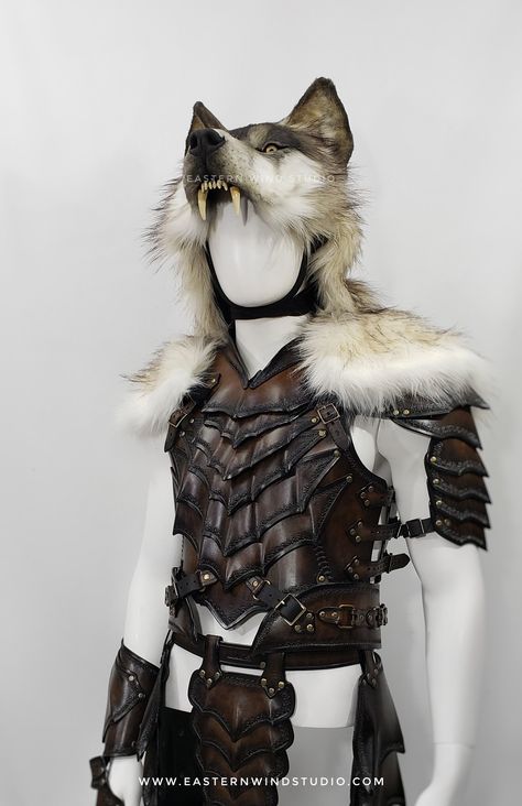 Wolf Head Cloak, Wolf Outfit Male, Wolf Pelt Armor, Wolf Skin Cloak, Wolf Helmet Armor, Winter Warrior Outfit, Barbarian Outfit Male, Viking Outfit Men, Dnd Inspired Outfits