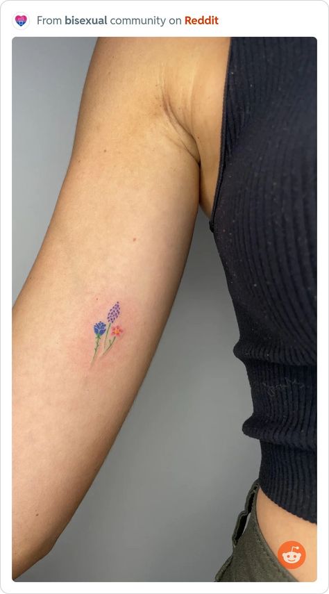 Minimalist Pride Tattoos, Small Lgbtq Tattoos, Bisexual Tattoos For Women, Subtle Bi Pride Aesthetic, Sapphic Tattoo Minimalist, Subtle Queer Tattoos, Bi Tattoos For Women, Bi Pride Tattoo Ideas, Gay Tattoo For Women