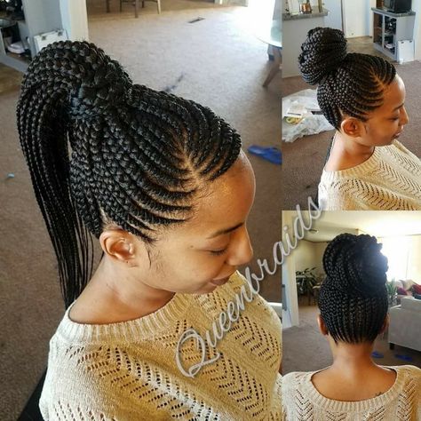 Cornrow ponytail Cornrow Pony, Cornrows With Natural Hair, Ponytail Cornrows, Braided Ponytails, Cornrow Ponytail, Cornrows Braids For Black Women, Ghana Weaving, Braiding Styles, Peekaboo Hair