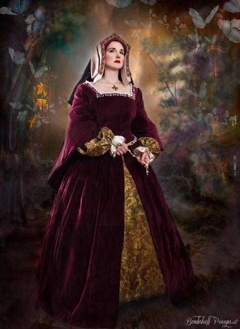 As Queen Katherine of Aragon  Costume by Dinah Kirby  Make-up, creative set, and image by Bombshell Pinups Catherine Of Aragon Costume, Six Catherine Of Aragon Costume, Katherine Of Aragon, Six The Musical Catherine Of Aragon, Katherine Of Aragon Portraits, Catherine Of Aragon The Spanish Princess, Tudor Costumes, Catherine Of Aragon, King Henry