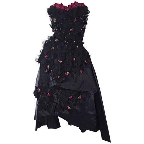 Black Dress With Flowers, Black Cocktail Dresses, Vintage Evening Gowns, Cocktail Formal, Vintage Black Dress, Cherry Dress, Silk Chiffon Dress, Designer Evening Dresses, Event Outfit