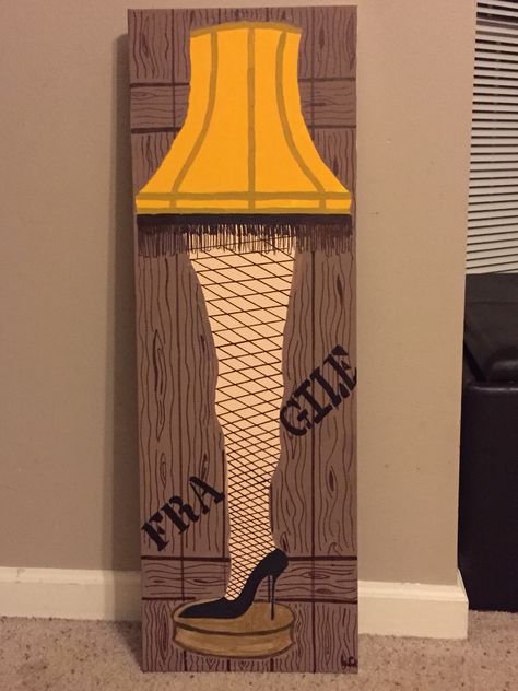 Leg lamp from Christmas story Christmas Leg Lamp, Leg Lamp Painting, Leg Lamp Door Hanger, Leg Lamp Door Decoration, A Christmas Story Decorations Diy, A Christmas Story Painting, A Christmas Story Crafts, Diy Leg Lamp, A Christmas Story Tree