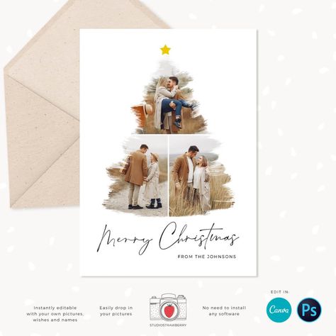 Collage Christmas Cards, Merry Christmas Writing, Christmas Photo Collage, Photo Collage Christmas Card, Christmas Card With Photo, Christmas Tree Photo, Canva Christmas, Family Christmas Card, Christmas Photo Card Template