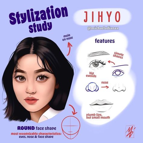 Stylization Study, Big Eyelids, Face Art Drawing, Twice Fanart, Procreate Illustration, Face Study, Time Drawing, Sketch Paper, Round Face Shape