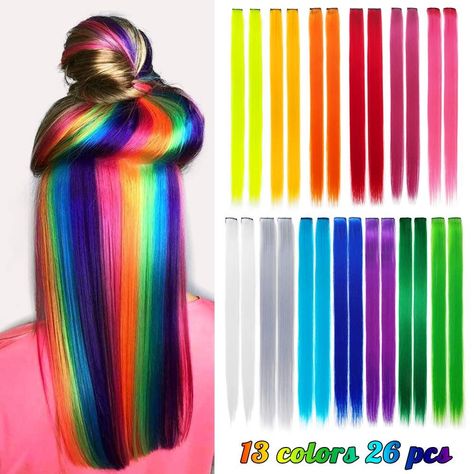 Rainbow Hair Extensions, Colored Hair Extensions, Straight Hair Extensions, Long Hair Extensions, Hair Extensions Best, Fake Hair, Synthetic Hair Extensions, Colorful Hair, Clip In Hair