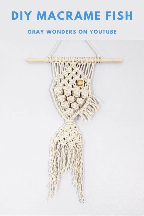 How to make a macrame fish! #macrame #macramewallhanging #macrameart #macrameforbeginners #diymacrame #diyhomedecor #diyhomecrafts #diywalldecor Macrame Fish Tutorial How To Make, Macrame Fish Wall Hanging, Macrame Fish Tutorial, Beach Macrame, Macrame Fish, Macrame Wall Hanging Tutorial, Free Macrame Patterns, Macrame Dream Catcher, Macrame Plant Hanger Patterns