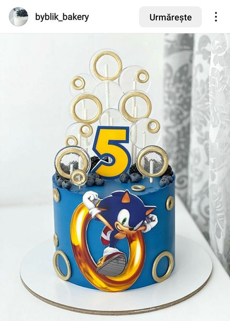 Tort Sonic, Sonic Cake Ideas, Sonic Pasta, Sonic Birthday Cake, Bolo Sonic, Sonic Cake, Decor Tort, 5th Birthday Ideas, Sonic Birthday