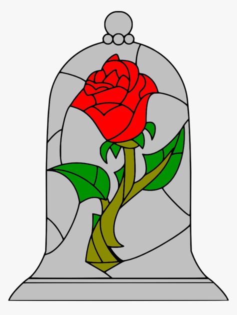 Beauty And The Beast Rose Drawing, Beauty And The Beast Drawing, Disney Stained Glass, Beauty And The Beast Rose, Stained Glass Rose, Disney Paintings, Small Canvas Paintings, Disney Sticker, Stained Glass Diy