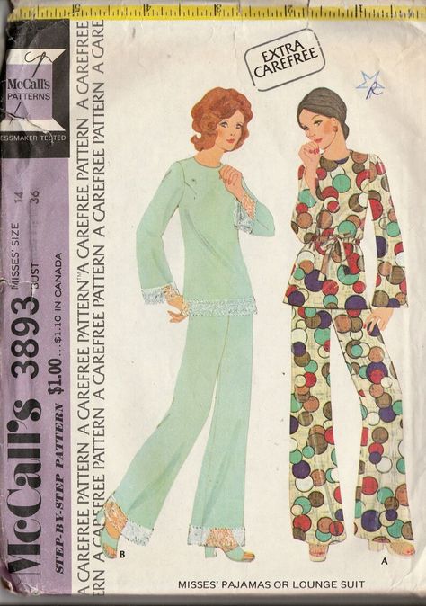 70s Patterns, Lounge Suit, 1970s Sewing Patterns, Vintage Pajamas, Pajama Pattern, Suit Pattern, Jacket Pattern Sewing, Hippie Costume, Beginner Sewing