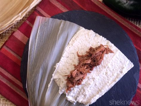 How to roll tamales — just in time for Cinco de Mayo – SheKnows Tamale Recipe, How To Roll, Slow Cooked Pork, Red Chile, Puerto Rican Recipes, Tex Mex Recipes, Mexican Dishes, Tex Mex, Mexican Food