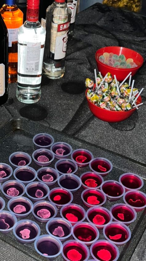 Birthday inspo, jelly shots, 21st birthday, frat party, party aesthetic 19 Party Ideas Birthdays, Drinking Birthday Party Ideas, 21st Birthday Games Ideas, 21st Birthday Food, Birthday Party Aesthetic Decorations, 21st Birthday Activities, 21st Bday Themes, Small Bday Party Ideas, 21 Birthday Theme Ideas