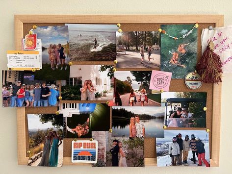 Create | crafty | diy | girlhood | Big Bulletin Board Ideas Bedroom, Beachy Bulletin Board, Bulletin Board Ideas For Pictures, Bulletin Board College Dorm, Photo Wall Collage Bulletin Board, Photo Wall Cork Board, Collage Board Diy, College Dorm Photo Display, Picture Bulletin Board Ideas Bedroom