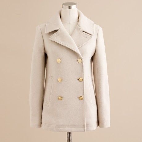 J.crew Majesty Peacoat in White (dark bone) Peacoats, Coat White, Fashion Pics, Hello Winter, Wool Peacoat, Pea Coat, It's Cold, Fashion Over 50, Winter White