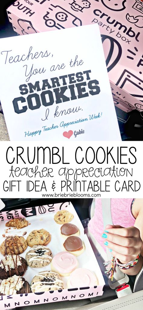 Teacher Appreciation Sweet Treat Ideas, Crumbl Teacher Appreciation, Cookie Teacher Appreciation Printable, Soap Teacher Appreciation Free Printable, Cookie Teacher Appreciation, Teacher Cookies, Cookie Delivery, Crumbl Cookies, Teacher Appreciation Cards