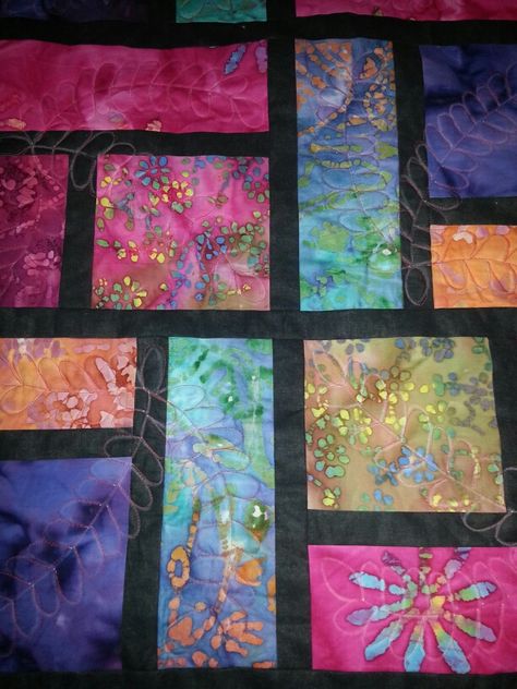 Wedding gift - stained glass quilt Stained Glass Ideas, Strip Quilt Patterns, Stained Glass Quilt, Quilting Board, Batik Quilts, زجاج ملون, Strip Quilts, Glass Designs, Patchwork Quilting