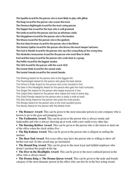 Nursing Superlatives Awards, Nurse Awards Funny, Teacher Superlatives Funny, Funny Office Awards Employee Recognition, Office Superlatives Funny, Dundies Award Ideas For Friends, Work Superlatives Awards, Funny Work Awards, Funny Superlatives Awards