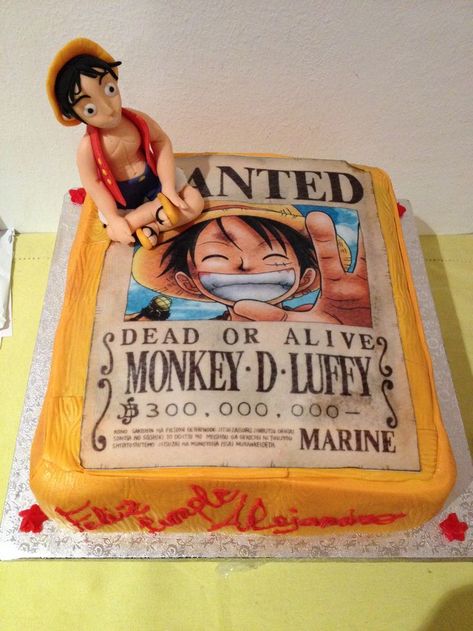 Luffy Cake Design, Monkey D Luffy Cake, One Piece Torte, Luffy's Birthday, One Piece Birthday Cake, Luffy Cake, One Piece Cake, One Piece Birthday, Mickey Roadster Racers Birthday