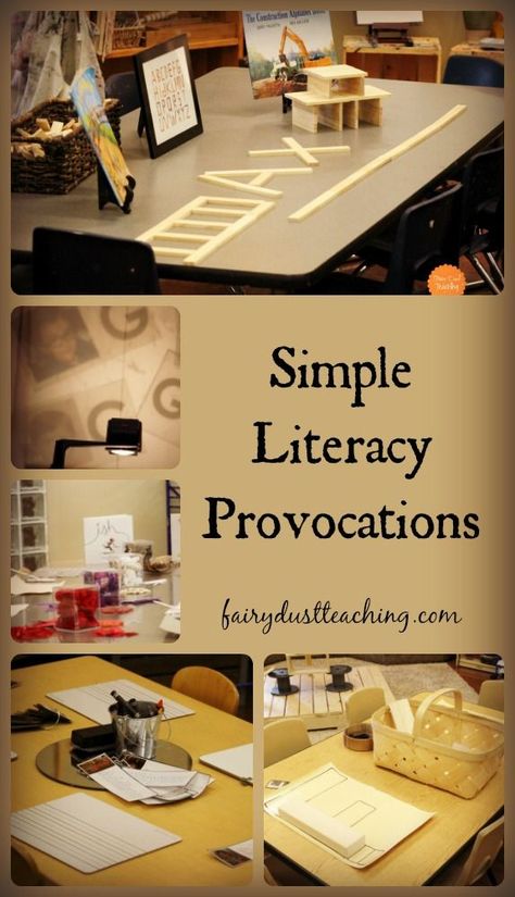 Simple Literacy Provocations from Fairy Dust Teaching! #literacy #provocations Literacy Provocations, Reggio Literacy, Provocations Reggio, Fairy Dust Teaching, Walker Learning, Reggio Emilia Classroom, Emergent Curriculum, Invitations To Play, Reggio Emilia Approach