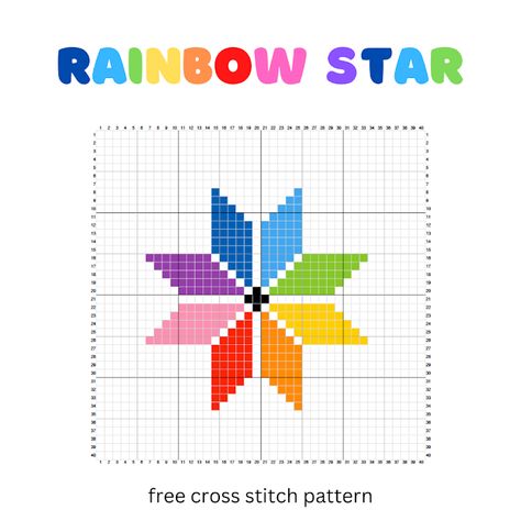 Rainbow Cross Stitch Patterns, Dmc Cross Stitch Patterns Free, Rainbow Cross Stitch Pattern Free, Cross Stitch Star, Star Cross Stitch Pattern, Cross Stitch Rainbow, Star Cross Stitch, Rainbow Cross Stitch, Graph Art