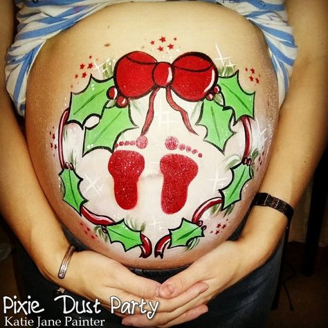 Christmas Belly Painting Pregnant, Pregnant Painting, Belly Painting Ideas, Belly Paint, Paint Christmas, Belly Art, Belly Painting, Baby Bumps, Body Painting