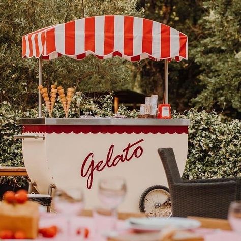 Gelato Cart Wedding, Italian Backyard, 39 Birthday, Gelato Bar, Food Stall Design, Italian Themed Parties, Backyard Bridal Showers, Pizza Dinner, Italian Theme