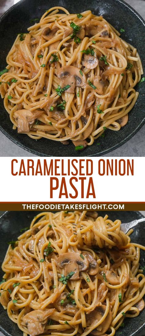 Carmelized Onion Pasta Recipes, Caramelised Onion Pasta, Pasta Recipes Oven, Caramelized Onion Pasta, Caramalised Onions, Onion Pasta, Caramelized Onions Recipe, Baked Onions, Baked Caramel