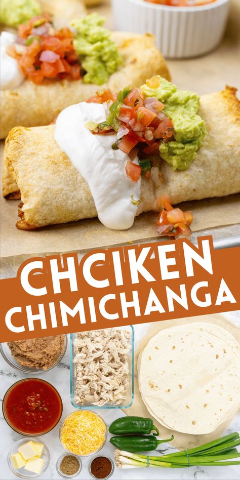 Baked Chicken Chimichanga Recipe - Megan vs Kitchen Healthy Chimichanga Recipe, Wegovy Meals, Chicken Breast Recipes Mexican, Chicken Chimichanga Recipe, April Meals, Baked Chicken Chimichangas, Student Meals, Mexican Recipies, Chicken Chimichanga