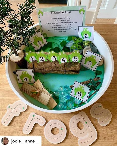 Frog Life Cycle Eyfs Activities, Nursery Rhyme Classroom Theme, Nursery Rhymes Eyfs, Eyfs Nursery Rhymes Activities, Oi Frog Activities Eyfs, 5 Little Speckled Frogs Activities, Spring Tuff Tray, Nursery Rhyme Week, 5 Speckled Frogs