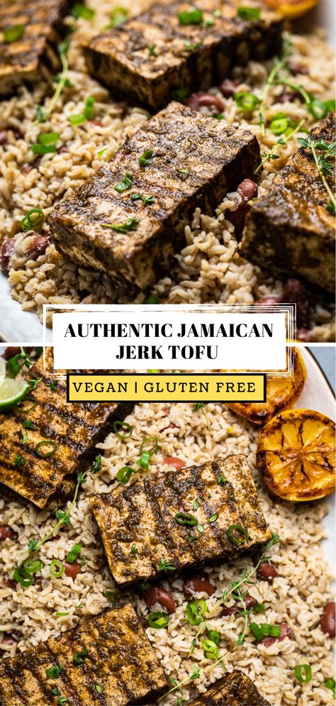 Jamaican Jerk Tofu Recipe, Jamaican Jerk Tofu, Jerk Vegetarian Recipes, Caribbean Tofu Recipes, Jerk Tofu Recipe, Vegan Jerk Recipe, Carribean Vegan Recipes, Vegan Caribbean Food, Jamaican Vegan Recipes