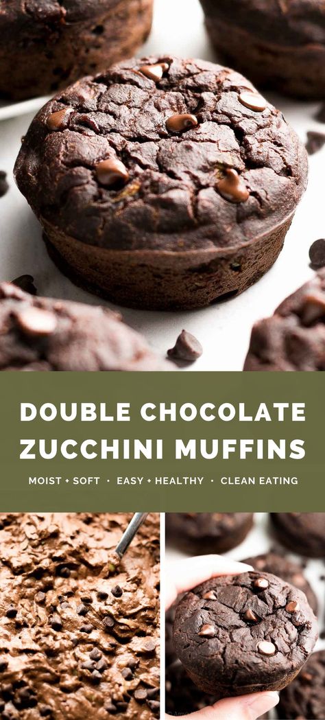 I’m obsessed with these healthy chocolate zucchini muffins! Easy to make, super moist & low calorie. They basically taste like you’re eating fudgy brownies for breakfast! The BEST!! (clean eating & no sugar added!) ♡ chocolate zucchini muffins recipe. healthy chocolate muffins with veggies. chocolate zucchini muffins easy. healthy chocolate zucchini breakfast muffins. chocolate zucchini muffins greek yogurt. healthy double chocolate zucchini muffins recipe. Healthy Chocolate Zucchini Muffins, Muffins Zucchini, Double Chocolate Zucchini Muffins, Zucchini Muffins Healthy, Zucchini Muffin Recipes, Chocolate Zucchini Muffins, Baking Chips, Summer Zucchini, Chocolate Zucchini Bread