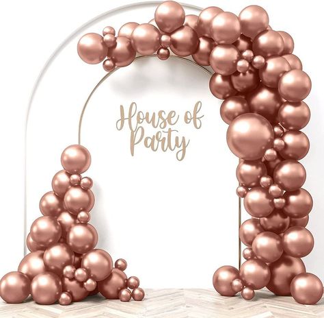 HOUSE OF PARTY Metallic Rose Gold Balloons Garland Kit | Rose Gold Balloon Arch Kit With Rose Gold Metallic Balloons For Birthday, Wedding, Baby Shower Decorations Rose Gold Graduation Party Decorations, Rose Gold Graduation Party, Rose Gold Balloon Arch, Balloon Design For Birthday, Gold Balloon Arch, Rose Gold Party Decor, Gold Graduation Party, Rose Gold Chrome, Metallic Balloons