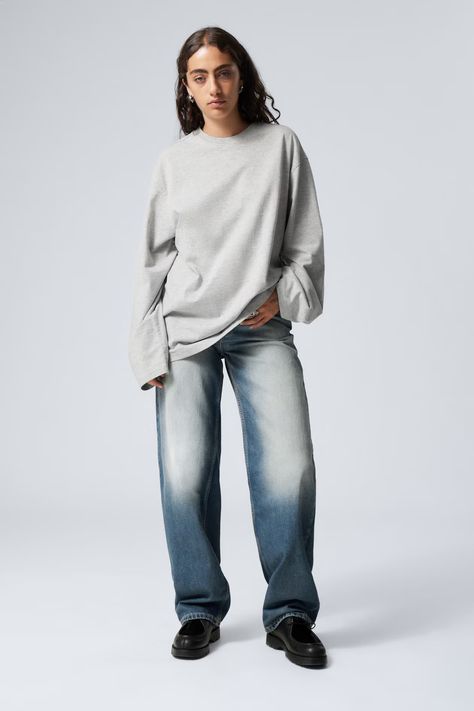 Oversized Long Sleeve T-shirt - Navy Blue - Ladies | H&M GB Oversized Long Sleeve Shirts, Oversized Long Sleeve Shirt, Oversized Long Sleeve, Lady Grey, Skirt Socks, Wool Blend Coat, Double Breasted Coat, Jean Coat, Extra Long